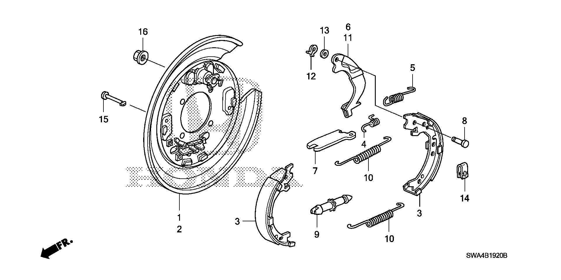 Honda CRV Lever, right parking brake. System, shoe 43361STKA01